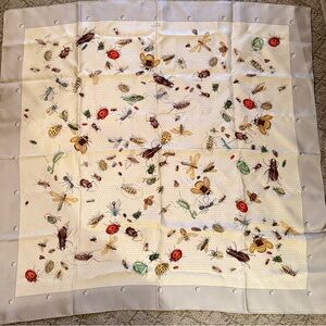 Hermes Insect Pattern Scarf - Cream and Gray